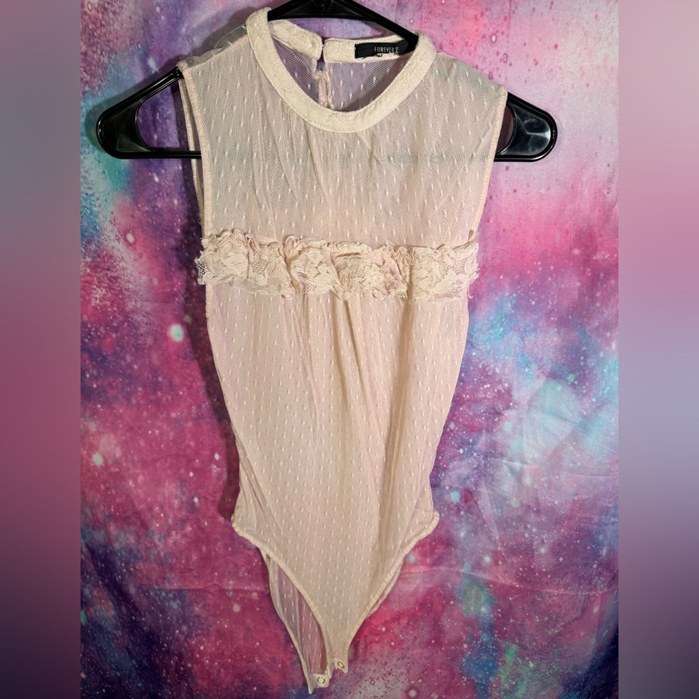 Forever 21 Light Pink Lace Detail Bodysuit